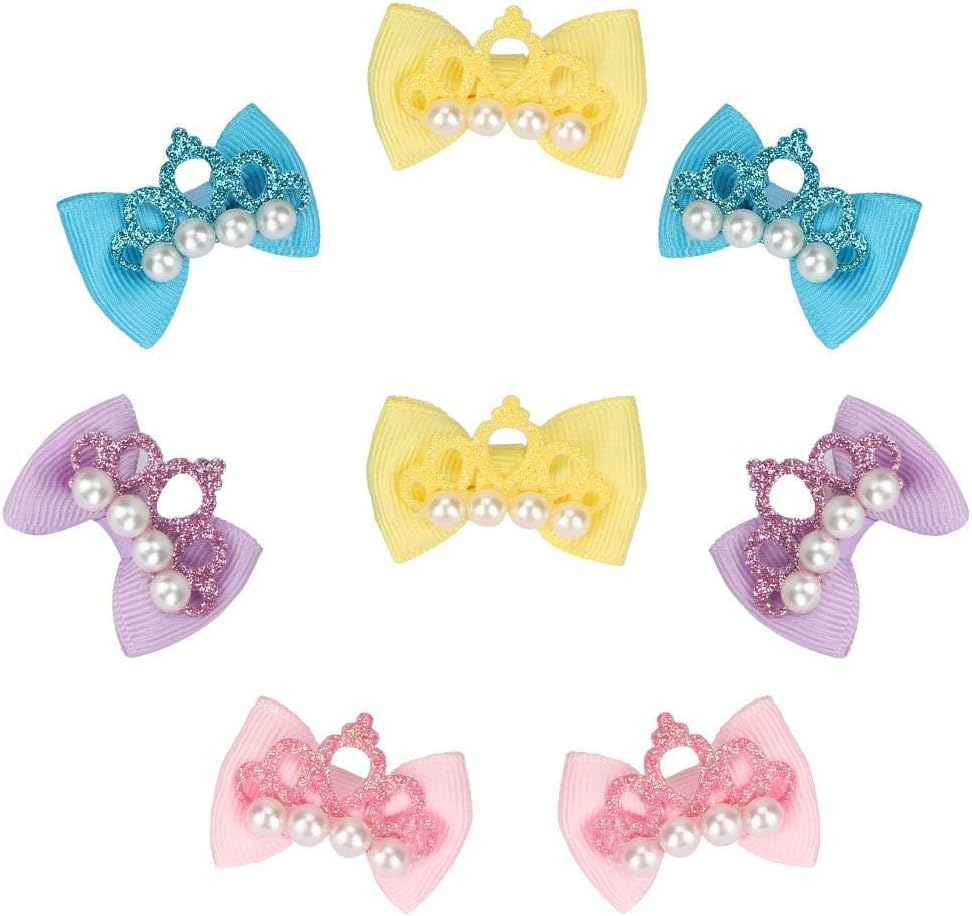 20pcs Cute Puppy Dog Small Bowknot Hair Bows with Rubber Bands & Pearls & Handmade Lace Fabric,Handmade Hair Accessories Bow Pet Grooming Products-Cat Puppy Yorkshire Grooming Hair Accessories - Image 5