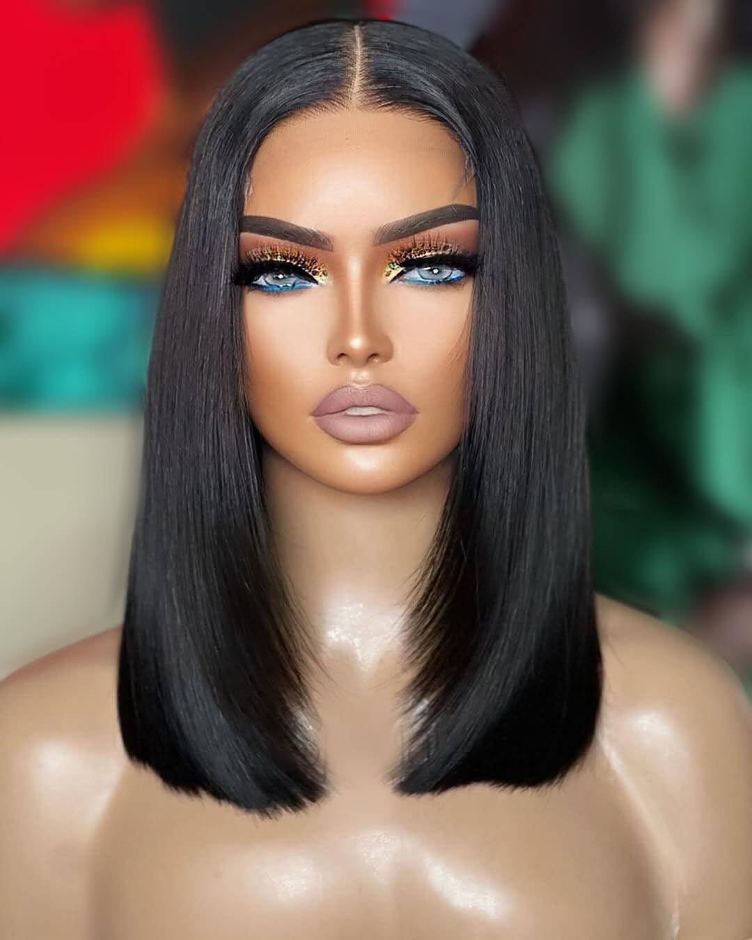 Photo 1 of Seykiki Synthetic Lace Front Wig Black Wigs for Black Women 13x4x1 T Part HD Lace Front Wigs Short Wigs Blunt Cut Synthetic Wigs for Party and Daily Use