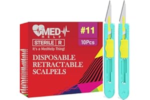 MedHelp Retractable Disposable Scalpel 11 Disposable Dermaplaning Blades with Plastic Handle, High Stainless Steel Dermablade Blades. Individually Wrapped 10 Blade - Box of 10