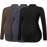 Smallshow Women's Maternity Shirts Crew Neck Long Sleeve Pregnancy Clothes Tops 3 Pack