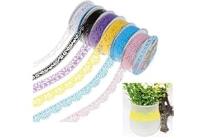 3 Pcs Roll Decorative Sticky Adhesive Lace Flower Clear Washi Tape Paper Masking Adhesive Tape for DIY Craft Purple+White+Gre