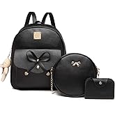 MACCINELO Cute Leather Mini Backpack Purse for Women Bowknot Small Backpack for Girls gift Rucksack Ladies Shoulder Bag 3pcs