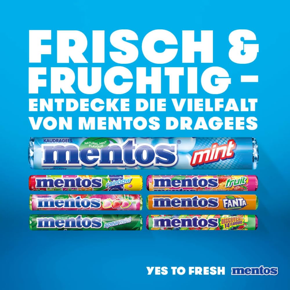 Mentos Fanta Dragees, Frucht-Bonbons mit Original Fanta-Flavour, Kaubonbons mit fruchtigem Orangen-Limonaden Geschmack, Süßigkeiten Multipack (40 Rollen), vegan 6