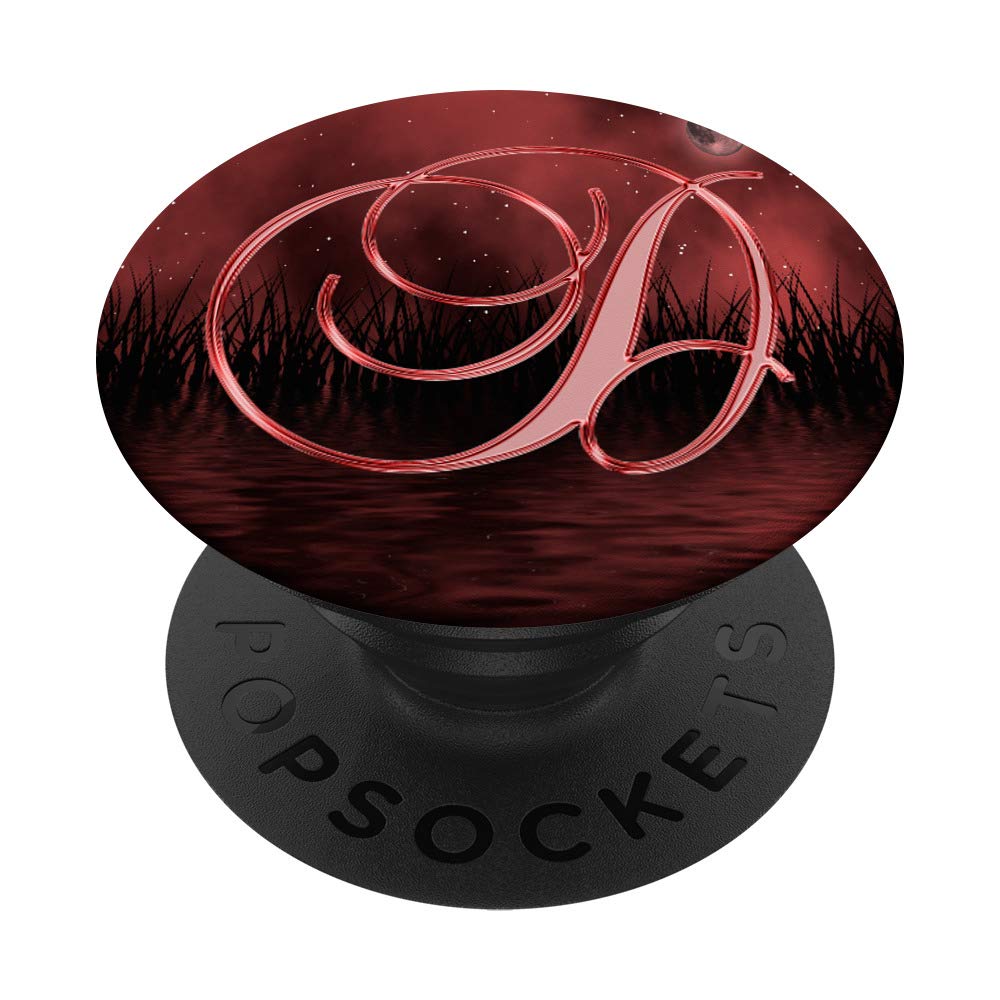 D Night Red Dark Moon Stars Water Monogram Initial Letter PopSockets Grip and Stand for Phones and Tablets