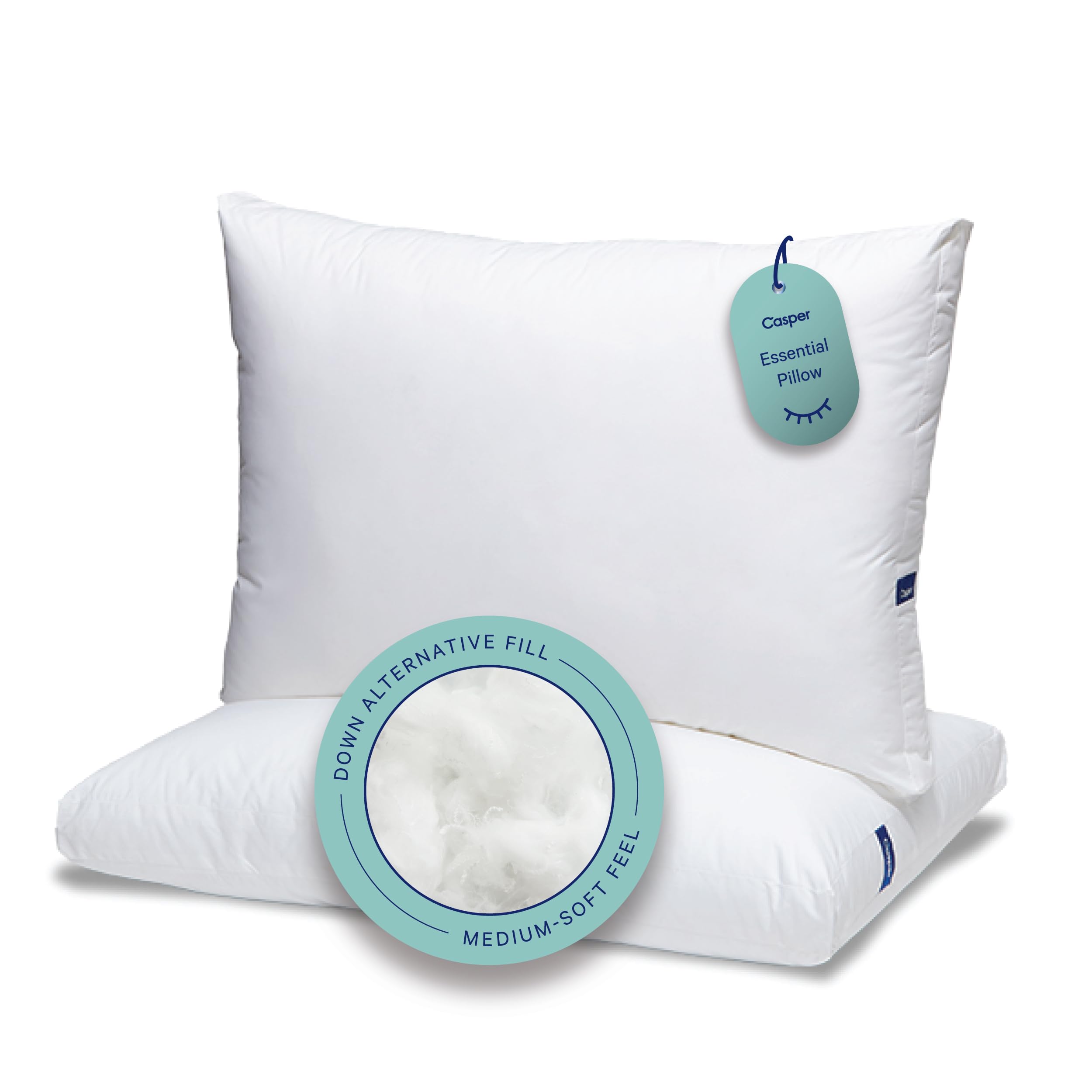 Casper Essential Pillow for Sleeping, King, White, Two Pack