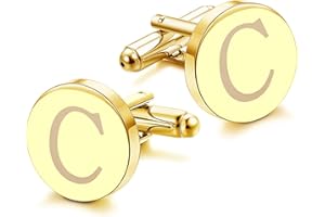 LOLIAS 1 Pair Cuff Links Mens Accessories Jewelry Classic Initial Cufflinks with Gift Box Silver Black 14K gold plated Cufflinks