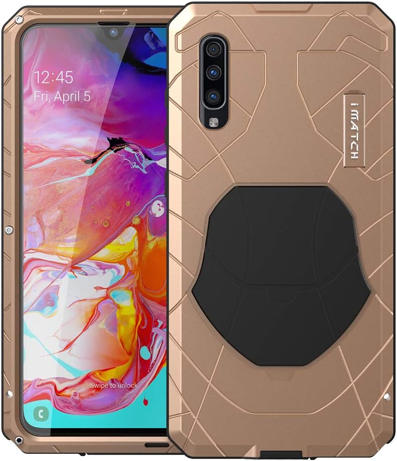 Eastcoo Galaxy A70 Case, Heavy Duty Metal Case,Armor Tank Aluminum Alloy Metal Cover Bumper Hybrid Soft Rubber Military Shockproof Hard Defender Cover with Gorilla Glass for Samsung Galaxy A70(Gold)