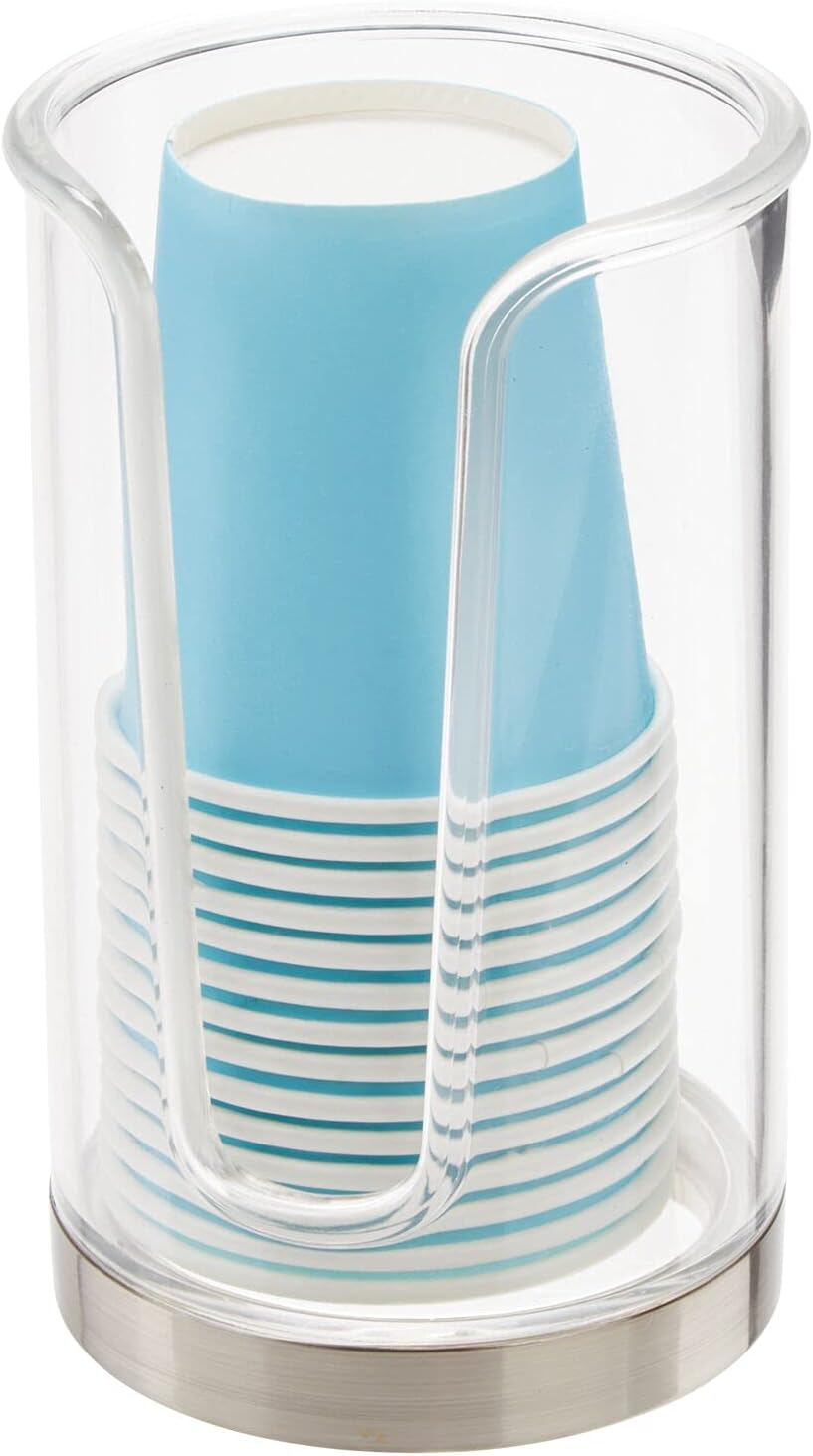 mDesign Modern Plastic Compact Small Disposable Paper Cup Dispenser - Storage Holder for Rinsing Cups on Bathroom Vanity Countertops - Clear/Brushed: Home & Kitchen