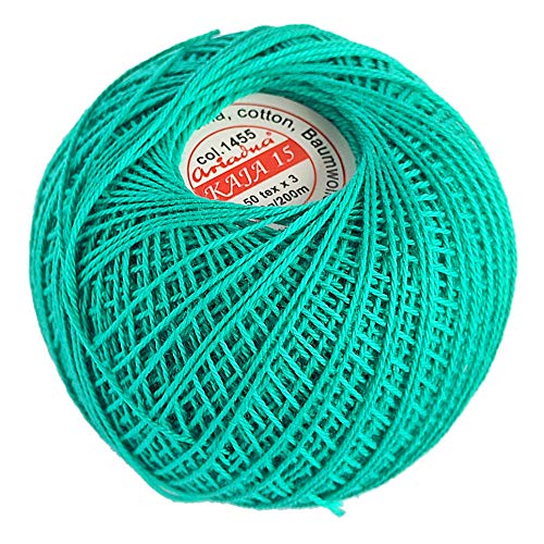 Cotton Crochet Yarn Double Mercerized Thread 220yd/200m Ball 1.05oz/30g Knitting Tatting Emroidery Size 15 Dark Turquoise(1455)
