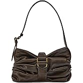 QWINEE Women's Y2k Purse Buckle Shoulder Bag Vintage Punk Ruched Hobo Funky Leather Handbags