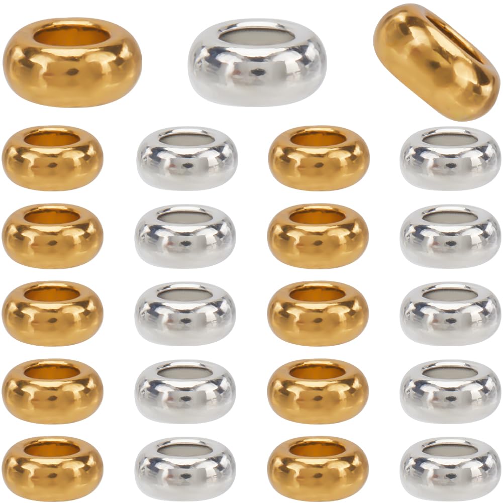SOFPLATE 1 Box 160Pcs Large Hole Rondelle Spacer Beads Gold European Spacer Bead Bulk Tibetan Alloy Silver Loose Hole Round Stopper Beads for Bracelets Necklace Earrings Jewelry Making Crafts 6.5x3mm