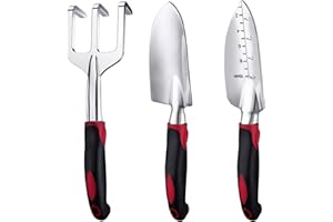RIEMEX Garden Tools Set 3 Pack Gardening Include Garden Shovel Transplant Trowel and Hand Rake with Ergonomic Non-Slip Handle for Women Men Mom or Dad Hand Tools Kit (3 Pieces Red)