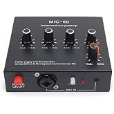Microphone Preamp with 3 Input 60dB Gain 48V Power, Mic Gain Booster for Condenser Dynamic Mic