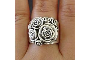 GUIDECUN Chic Vintage Stainless Steel Three-Dimensional Rose Flower Promise Statement Cocktail Party Chunky Ring (US Size 6)