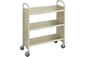 Safco 6 Shelf Rolling Book Cart, Slanted Single Sided for Library, Classroom, Office, Heavy Duty Steel, Sand