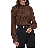 Floerns Women's Dressy Ruched Long Sleeve Blouse Mock Neck Business Casual Office Shirts Old Money Clothes