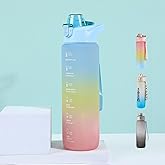 DEARART 32oz Blue Water Bottle With Motivational and Time Marker, BPA FREE Quick Drink With Narrow Suit Sports Walking Office Gym Yoga ect.