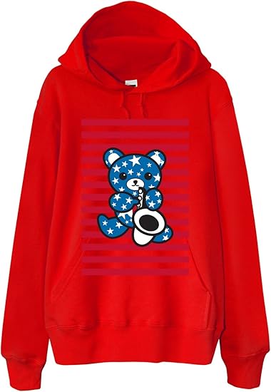 Amazon ノーブランド品 アメリカクマ レッド Sサイズ メンズ フード付きパーカー オリジナルプリント 通販