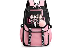 CUSALBOY Kpop Backpack Lisa Rose JISOO Jennie Shouler Bag Messenger Bag Fashion USB Charging Backpack (pink 2)