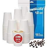 MOUMOULIFE 12 oz Coffee Cups 100 Count, Leak-Proof Paper Cups 12 oz, Sturdy White Disposable Paper Coffee Cups for Cold and Hot Drinks, Party, Office, Travel and Events