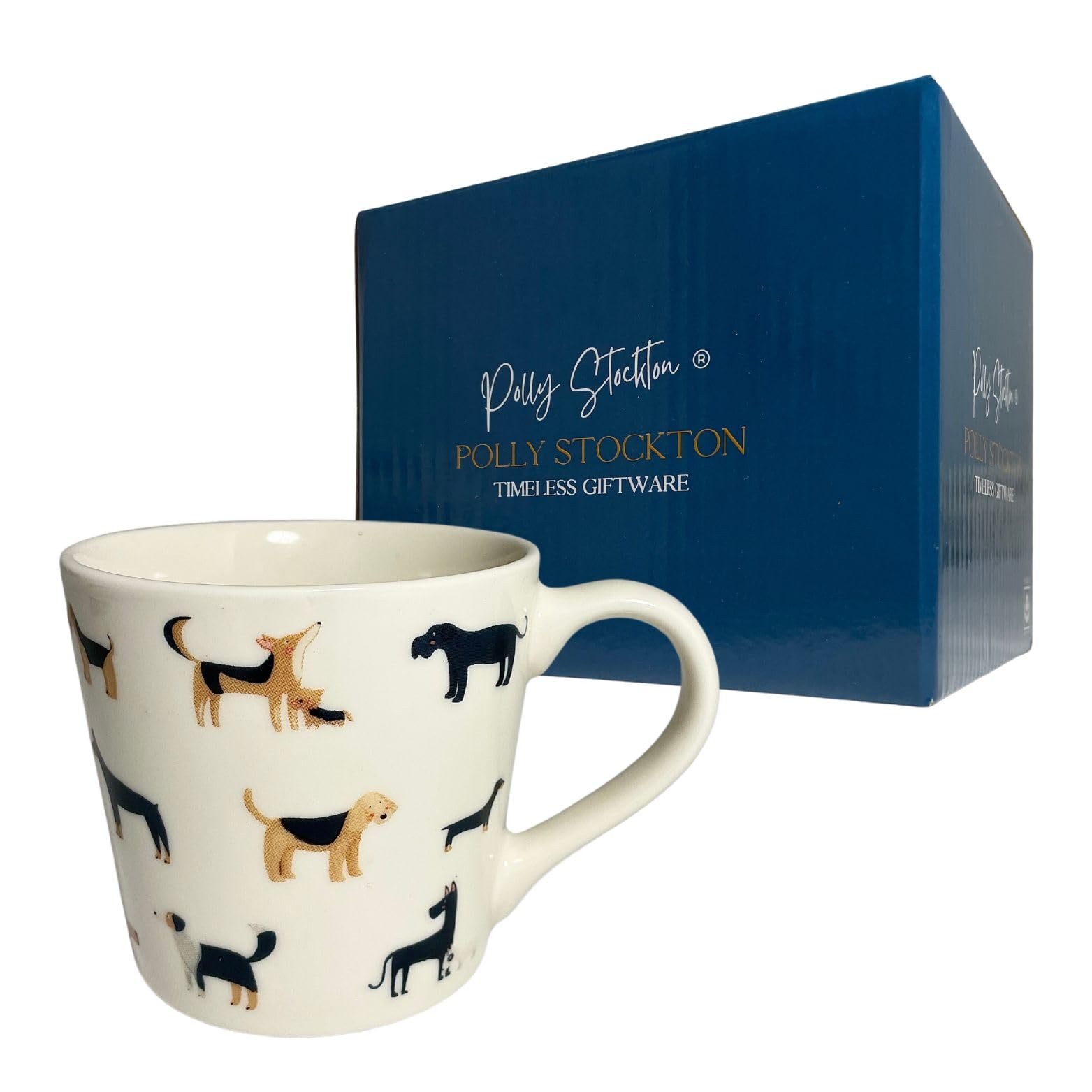 Polly Stockton Dashing Dogs Mug - Ceramic Coffee & Tea Mug with Charming Animal Design. Tasteful Everyday Homeware, a Thoughtful Gift for All Animal Lovers - 400ml Capacity.