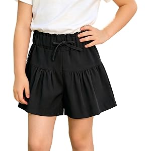 Ctreela Girl Ruffle Shorts Kids Casual Ruffle Elastic High Waist Pull on Shorts with Pockets Teen Summer Clothes 12M-9Y