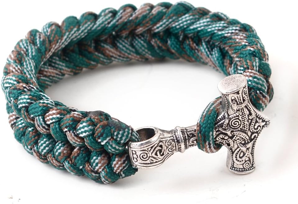 LQQQL Survival Paracord Bracelet Mjolnir Thor's Hammer Viking Bracelet Red & Black Rope (S)