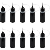 Piutouyar 10ml Black Precision Tip Applicator Bottle, 10 Pcs | Fine Tip Applicator, Metal Needle Tip Squeeze Bottle, Plastic Bottle Glue Applicator Bottles, For DIY Crafts Acrylic Painting