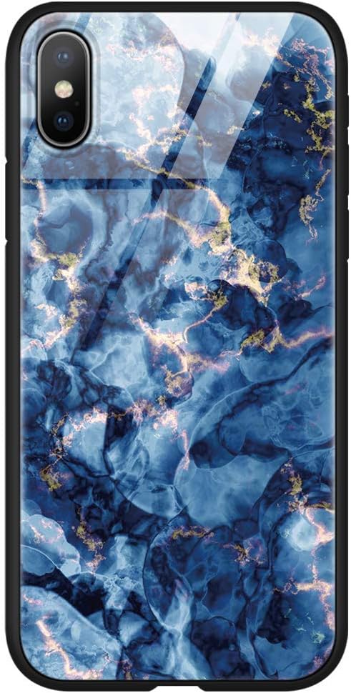 Yoedge Case for Huawei Mate 20 Pro, Tempered Glass Back Cover Case with Pattern [Ultra Slim] + Soft TPU Silicone Bumper Frame Anti-Scratch & Shockproof for Mate 20 Pro (Blue Rose)