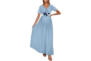 KIM S Maternity Maxi Dress with Flower Sash(S-3XL)/Wrapped Ruched V Neck Photoshoot Baby Shower Dresses