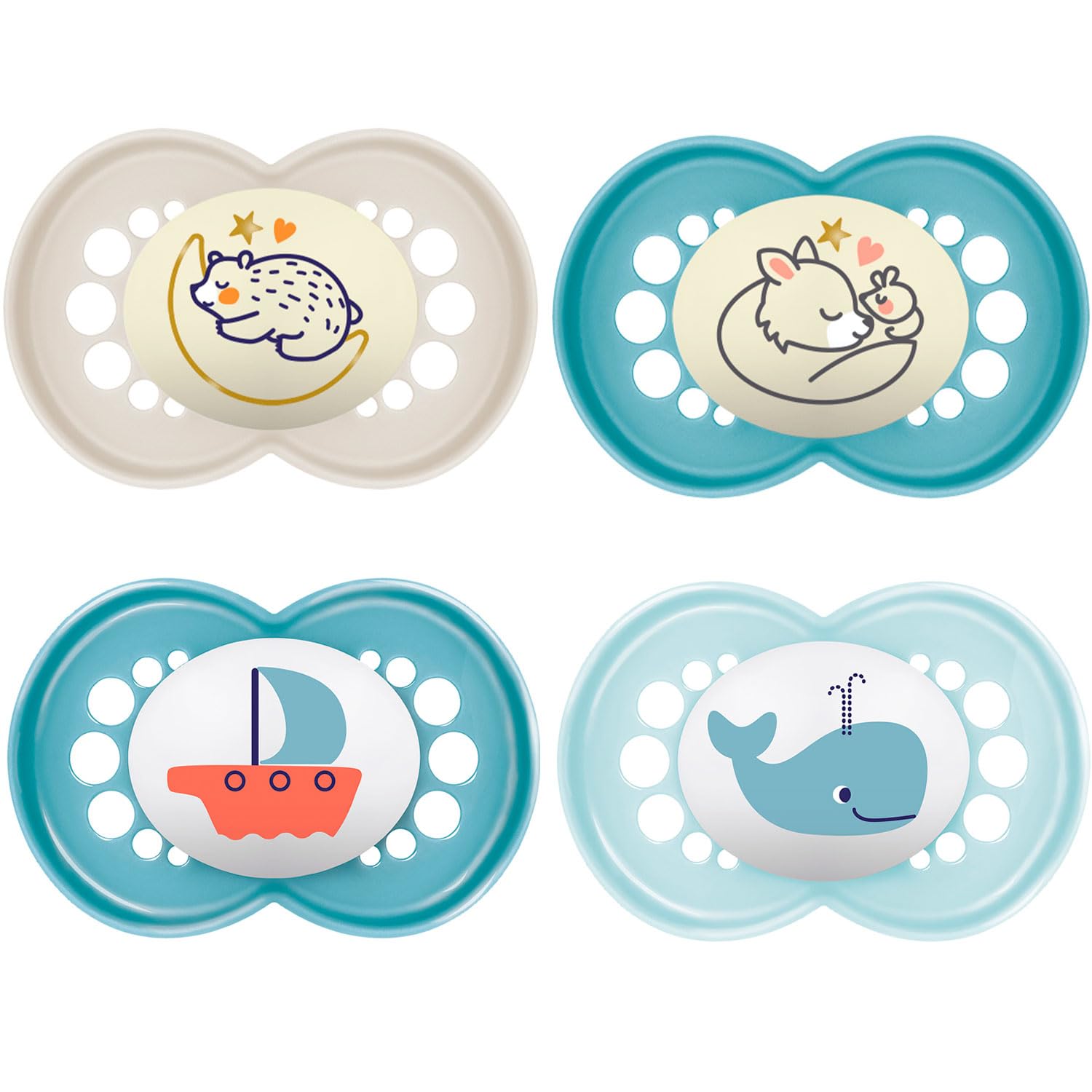 MAM SkinSoft Silicone Unisex Soothers 16 + months Day & Night , 4 pieces, 2 travel boxes