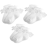 MKYSZLT Baby Girl Ruffle Socks Eyelet Double Lace Turn Cuff Ankle Frilly Dress Socks for Newborn/Infant/Toddler/Little Kids