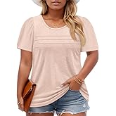Imily Bela Womens Plus Size Tops 2025 Dressy Casual Short Sleeve Tunic Summer Crew Neck Flowy Pleated Tees