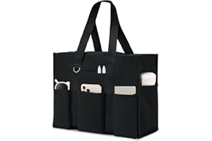 Becokan Large Tote Bag for Women Waterproof with 12 Pockets Top Zipper Closure Utility Teacher Nurse Bags for Work School