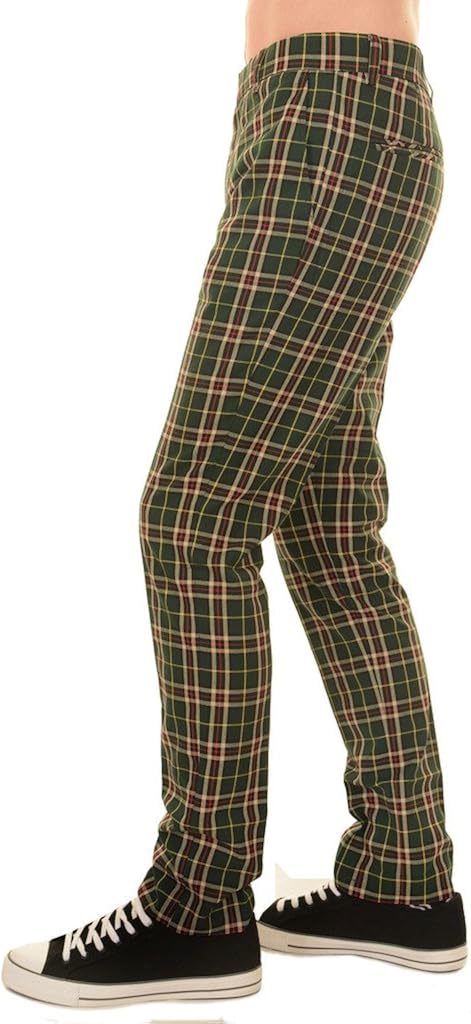 green tartan skinny trousers