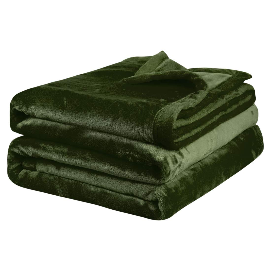 PiccoCasa Flannel Fleece Blanket Soft Lightweight Warm Fuzzy Blanket for All-Seasons, Wide Hemmed Luxury Comfy Decorative for Couch Living Room Fern Green 165 x 228cm