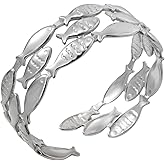 YWMAN Silver Fish Adjustable Cuff Bracelet, Sealife Lovers Open Bangle, Stainless Steel Statement Jewelry for Women