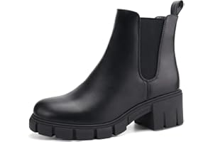 starmerx Women Platform Ankle Boots Elastic Chelsea Boots Mid Heel Slip on Booties