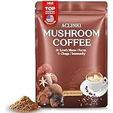 ACLINKI Organic Mushroom Coffee, 7 Adaptogenic Mushrooms (Lion’s Mane, Reishi, Chaga, Cordyceps & More), Herbal Supplement Blend for Focus, Energy & Immune Support – 40 Servings