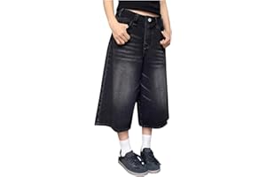 Women's Wide Leg Jeans High Waisted Casual Stretchy Capri Pants Girls Trendy Summer Y2k Baggy Vintage Denim Shorts