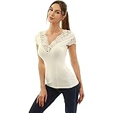 AmélieBoutik Women Floral Lace Trim V Neck Sleeveless Blouse Top