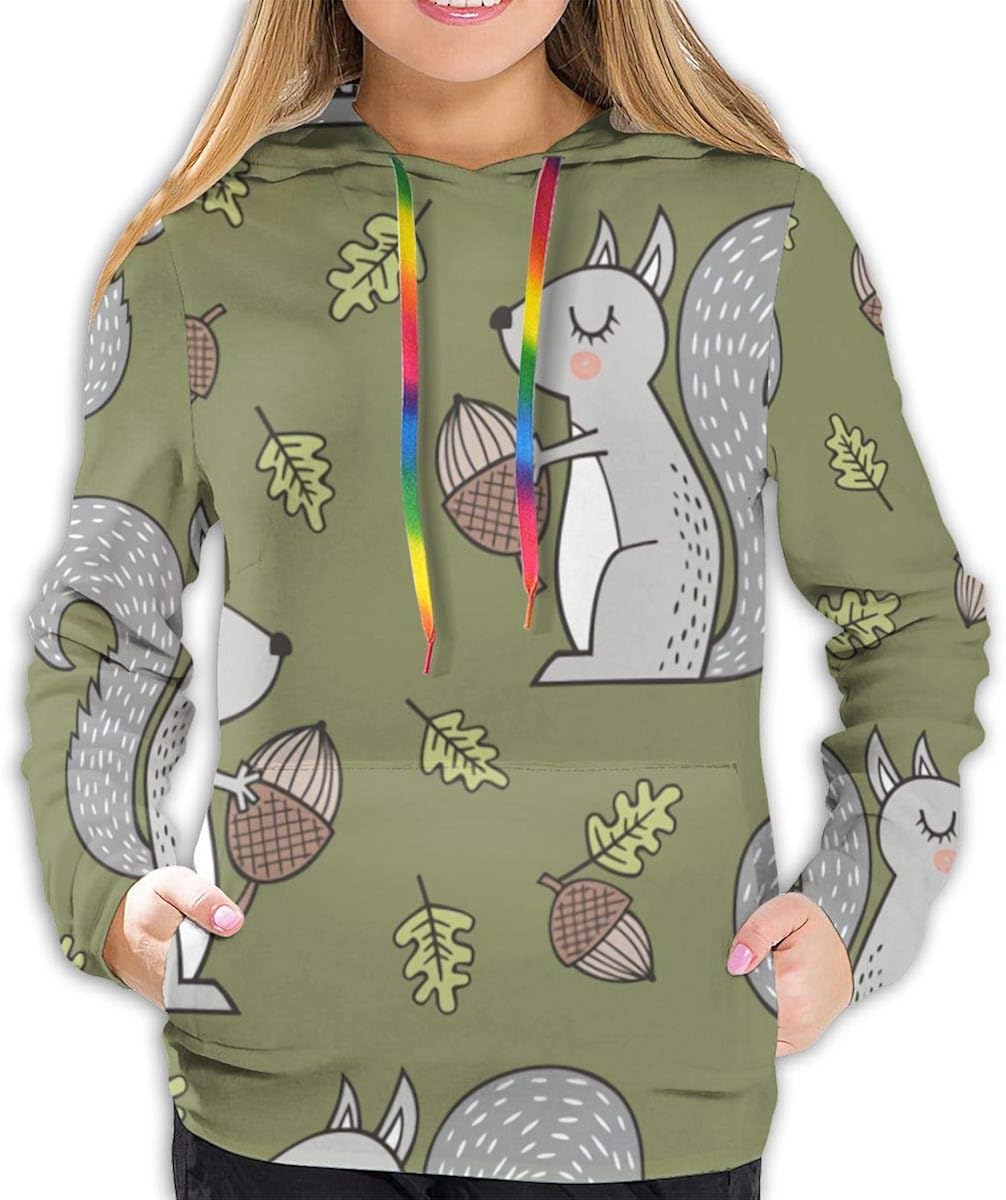 BDD Women's Long Sleeve Performance Hoodie, Forest Squirrel Squirrel