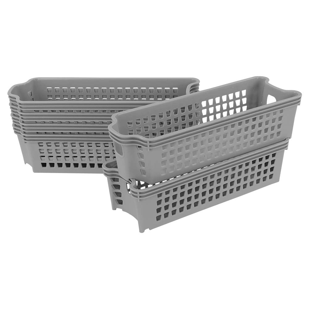 Jandson Plastic Baskets for Storage Small, Slim Baskets, 6 Packs (Grey)