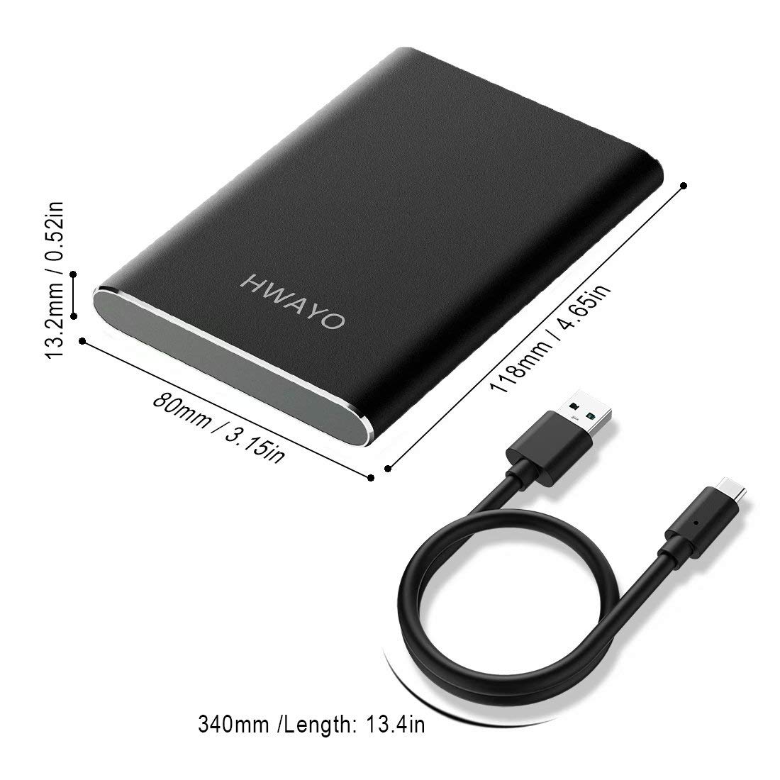 1TB Portable External Hard Drive, USB3.1 Gen 1 Type C Ultra Slim 2.5'' HDD Storage Compatible for PC, Desktop, Laptop, Mac, Xbox One (Black)