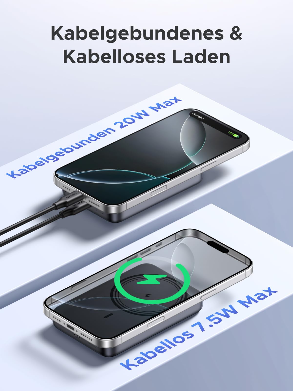 UGREEN Nexode Wireless Powerbank 10000mAh Magnetische Power Bank mit USB-C 20W, kabellose Externe powerbank MagSafe kompatibel mit iPhone 16 Pro Max/16 Pro/16/15 Pro Max/Pro/15/14(Schwarz)