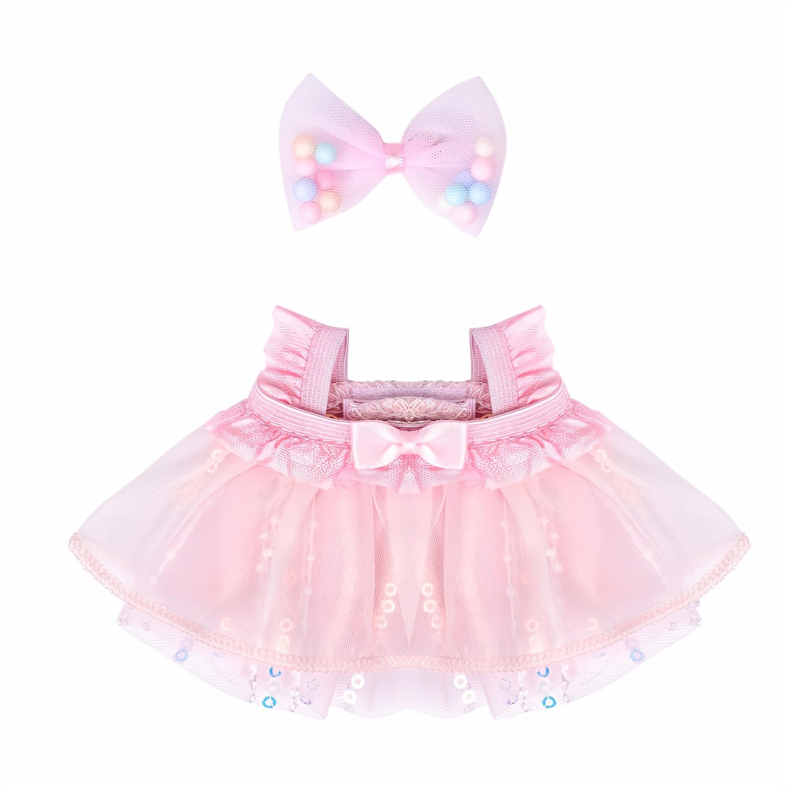 Photo 1 of Doll Clothes Set for 15cm/17cm LB Dolls, Princess Dress with Hair Accessory (04.Pink (Hair Bow+Dress))