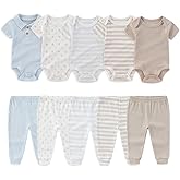 Kiddiezoom Newborn Baby Layette Set 10-Piece with Bodysuits and Pants Set for Unisex Baby Gift Sets