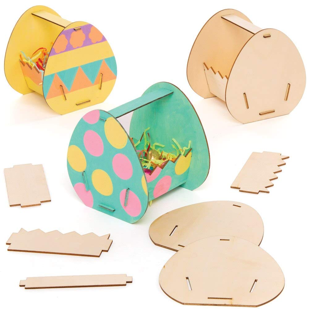 Baker Ross Easter Egg Wooden Baskets - Pack of 4, Easter Crafts, Craft For Kids (AT444)
