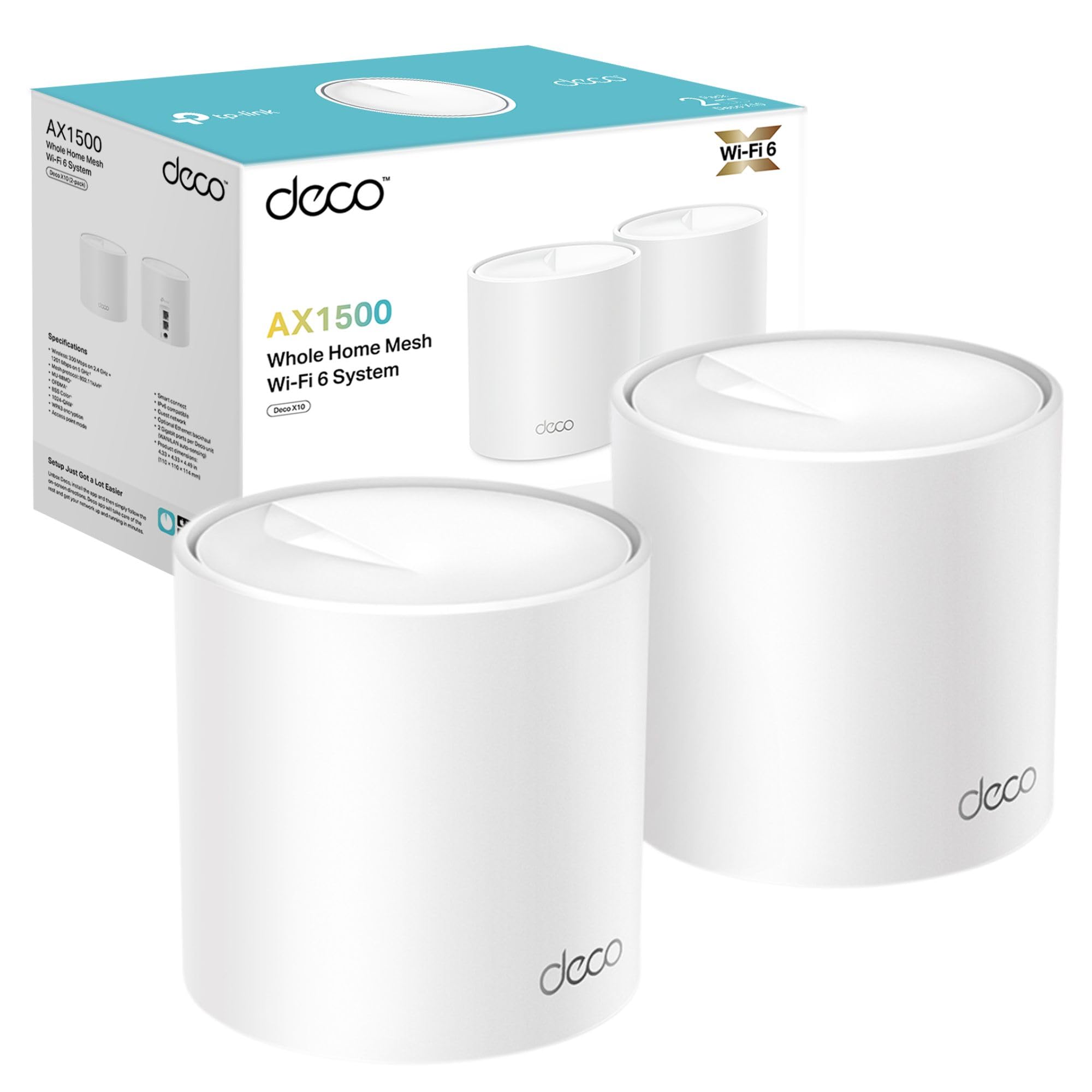 Tp-Link Deco X10(2-Pack) Ax1500Mbps Whole Home Dual-Band Mesh Wifi 6 System, Ai-Driven Wifi Extender Booster, 2X Gigabit Ports, Coverage Up To 3900Ft²,Connect Up To 120 Devices, Gaming&Amp;4K, Easy Setup