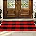 YHOUSE Buffalo Plaid Rug Cotton Front Door Mat Outdoor Doormat Washable Checkered Rugs Indoor/Outdoor Welcome Mat for Layered Mat Porch/Kitchen/Farmhouse/Entry(23.6“X35.4“, Red and Black Plaid)
